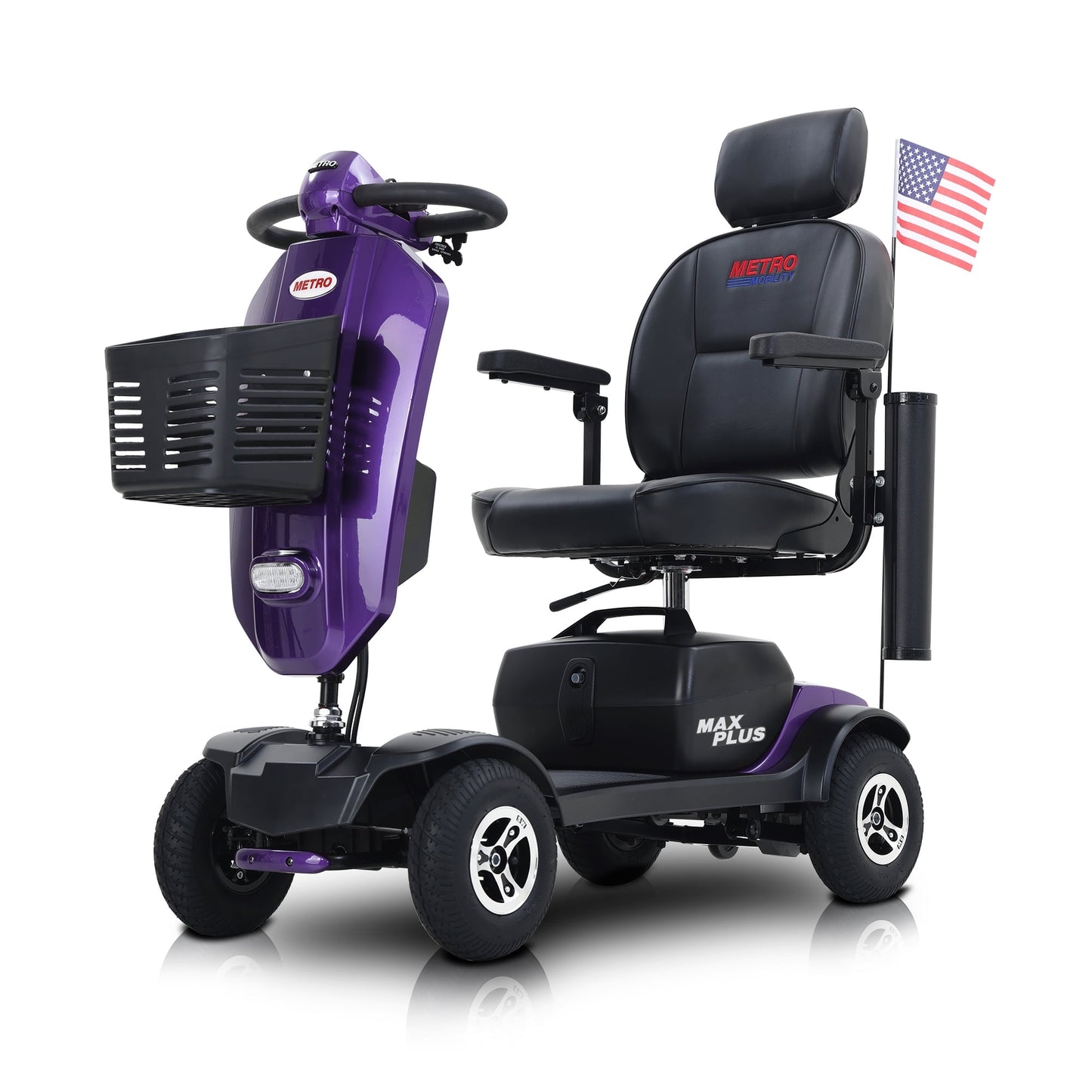 Electric Power Mobility Scooter, SEGMART Mobility Scooter with 9'' Pneumatic Tires, Compact Travel Mobility Scooter with Cup Holders, USB Charging Port, Basket, Including The US Flag, Purple