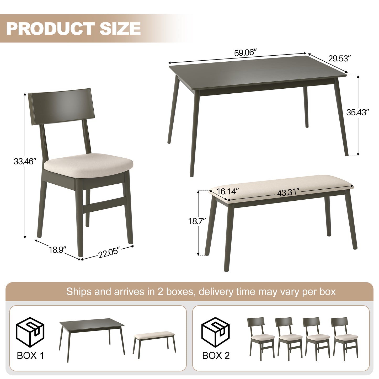 SEGMART Wood Dining Table and Chair Set of 6, Dining Room Set for 6 Persons with Bench, Rectangular Kitchen Table with 4 Microfiber Padded Chair Plus One Upholstered Bench, Farmhouse Kitchen Table Set