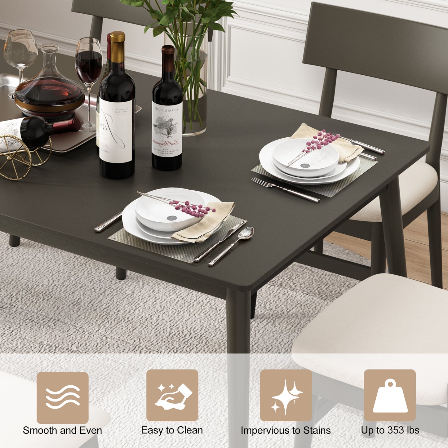 SEGMART Wood Dining Table and Chair Set of 6, Dining Room Set for 6 Persons with Bench, Rectangular Kitchen Table with 4 Microfiber Padded Chair Plus One Upholstered Bench, Farmhouse Kitchen Table Set