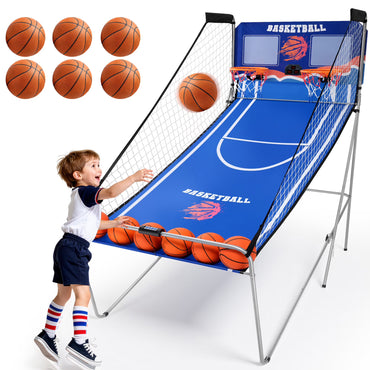 Foldable Basketball Arcade Game, 81" Electronic Dual Shot Basketball Games, Indoor Outdoor Basketball Game Machine with 8 Game Options, 6 Balls, LED Scorer, Steel Frame, Inflation Pump for Home