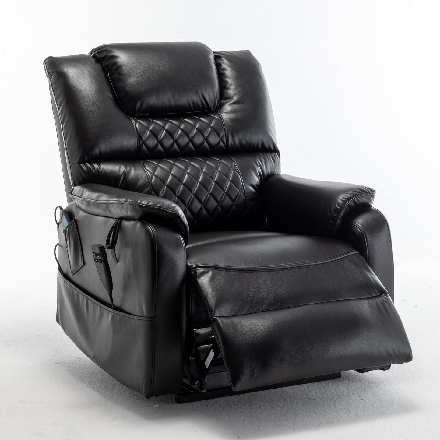 Home Recliner Chair with Remote Control for Living Room, Single PU Leather Ergonomic Recliner Chair for Home Theater Seating Living Room Lounge Chaise, Black, S12541