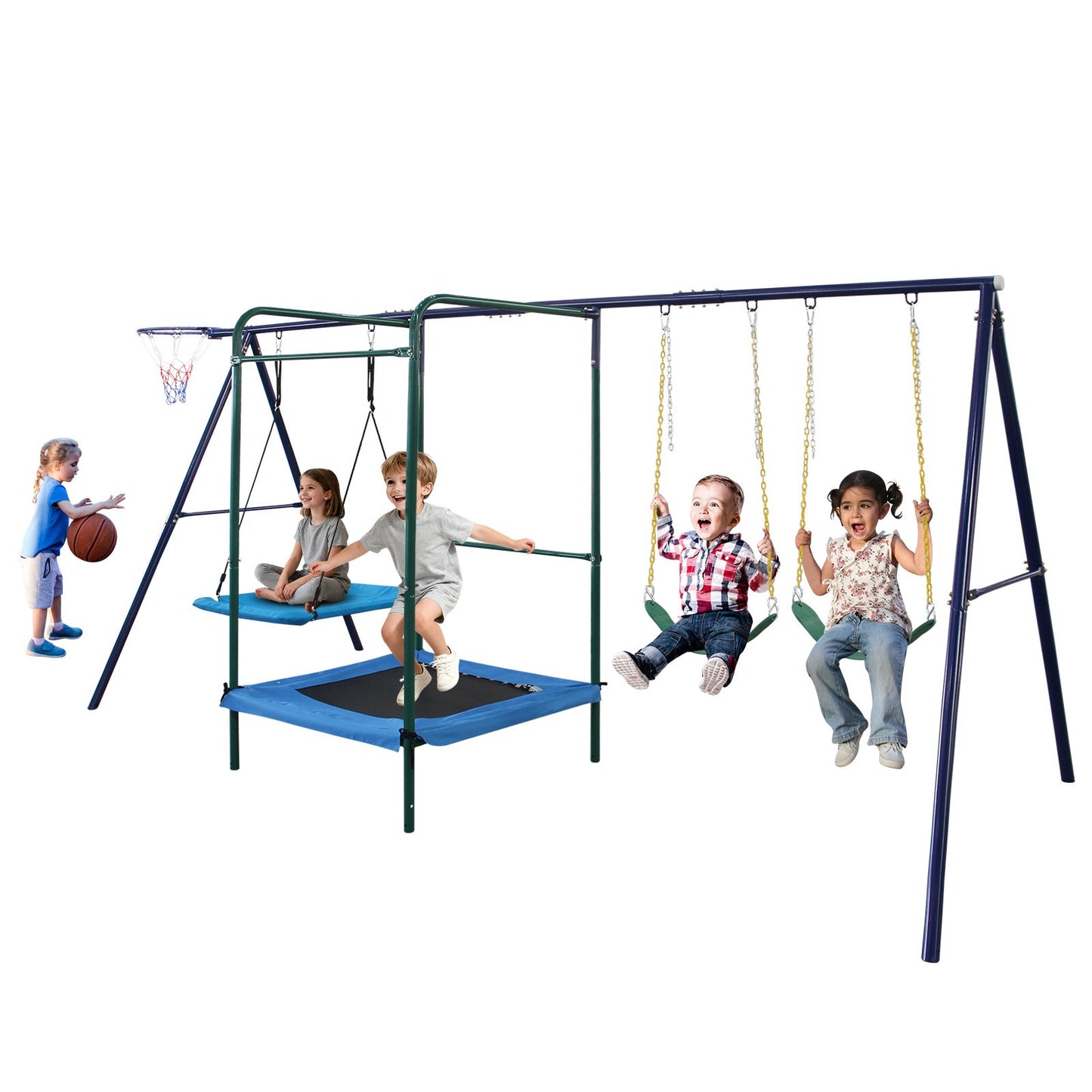 Kids Swing Sets for Backyard, SEGMART Kids Playground Sets for Backyards, Heavy Duty Outdoor Metal Swing Sets for Kids, Swingsets with Seesaw, Belt Swing, Slide, Glider for Backyard