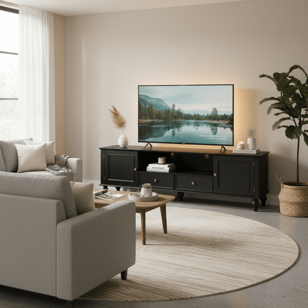 70.9" Modern TV Stand for TVs up to 80 Inches, Entertainment Center with 2 Drawers & 2 Cabinets,TV Media Console Cabinet with Open Compartment,Black