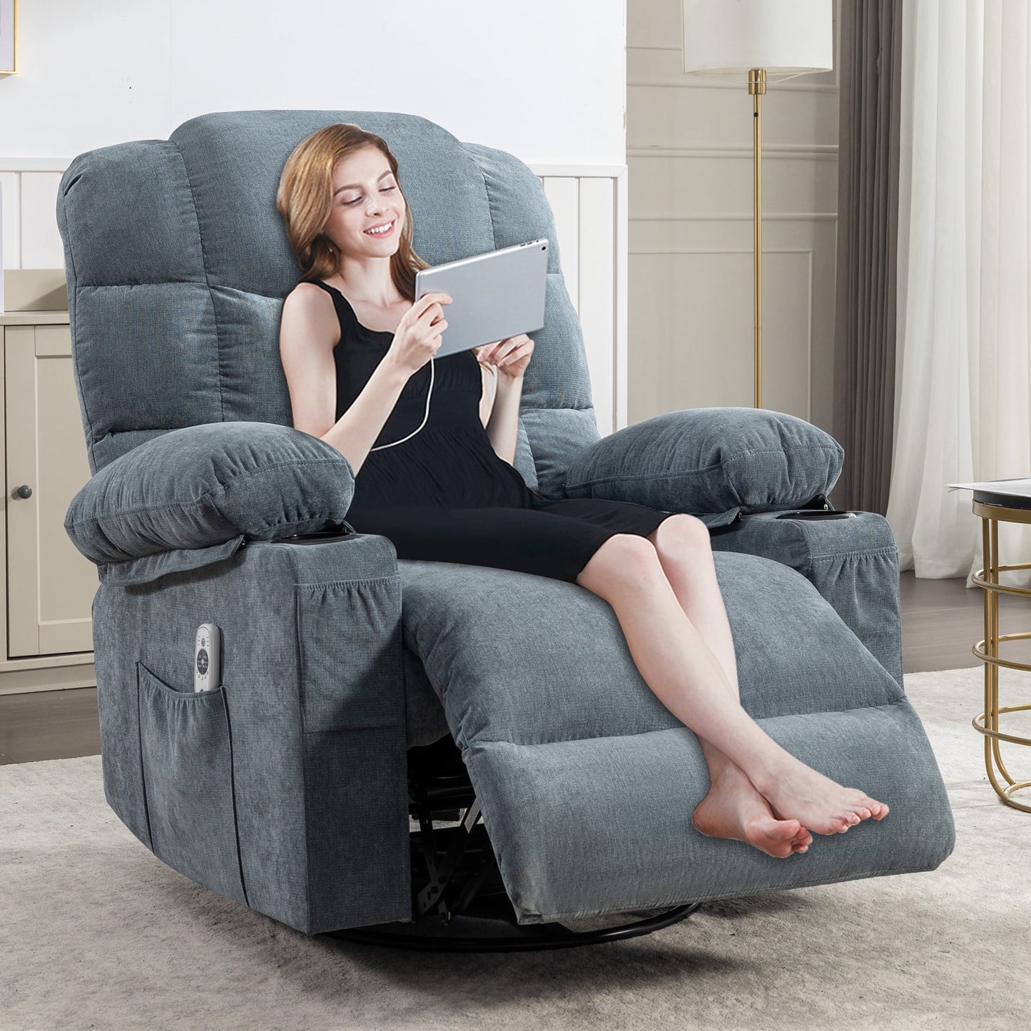 Lift Recliner Chair for Elderly and Disabled, Modern Living Room Electric Power with 4 Positions Lift, Remote Control and Storage Pockets, Ergonomic Plush Velvet Single Sofa Lounge, Grey, SS1815