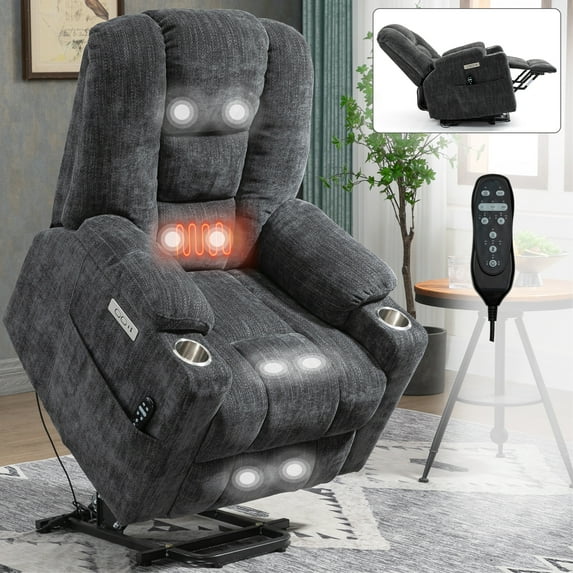 Segmart Power Lift Recliner Chair for Elderly, Ergonomic Rocking Lounge Chair for Living Room, Comfy Overstuffed Recliner with Side Pockets, 2 Cup Holders, USB Charge Port, Gray