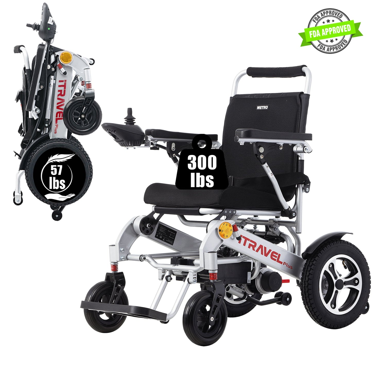 Lightweight Electric Wheelchair for Adults, Portable Folding Carry Wheelchair with Memory Gel Seat Cushion, Durable Motorized Wheelchair for Senior, Silver