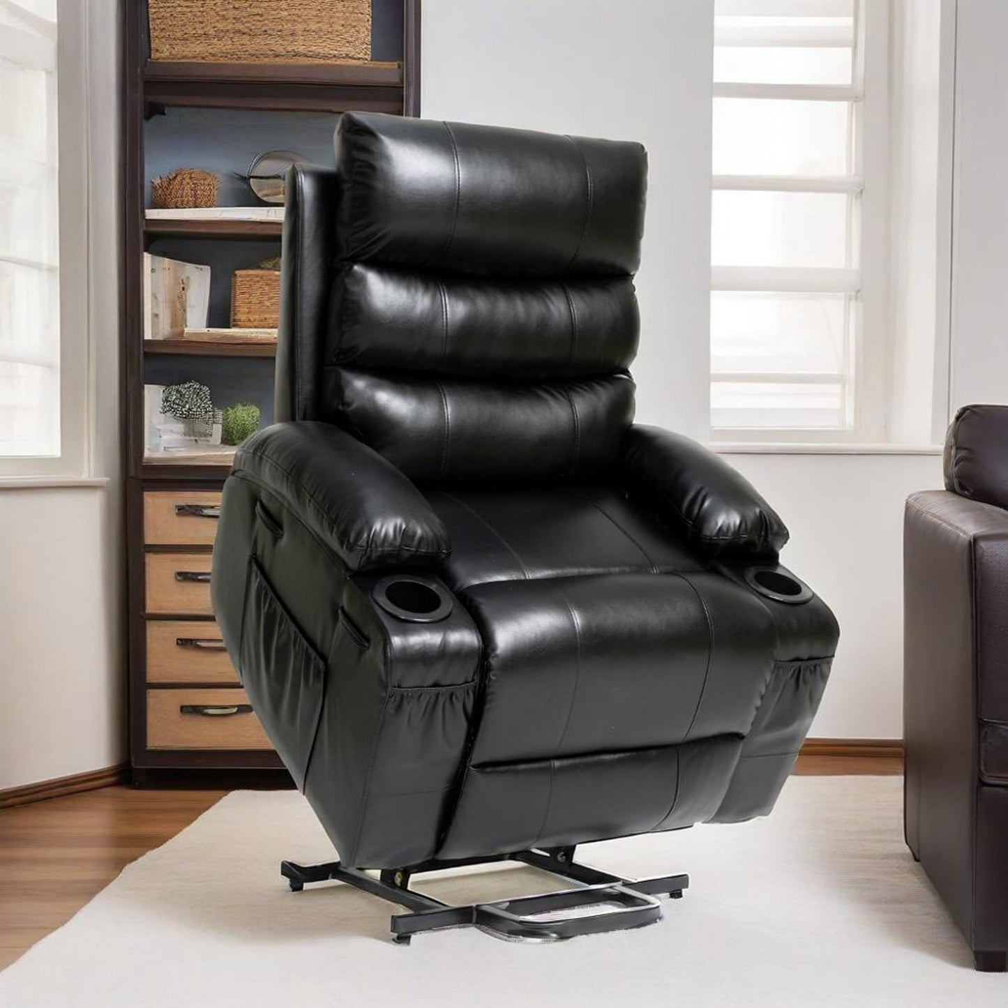 Massage and lumber heat Recliner Lounge with Remote Control,SEGMART PU Leather Rocking Chair w/Padded Seat Backrest,Side Pockets and Cup Holders for Home,Lounge, Psychotherapy Room