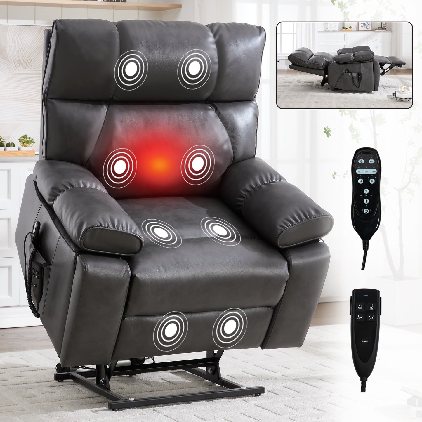 Segmart Power Lift Recliner Chair for Elderly with Massage & Heat, 350lbs Capacity, Soft Linen Fabric, Remote Control, USB Port, Blue – Electric Lounge Chair for Living Room