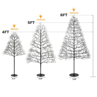 Segmart Lighted Alpine Christmas Trees Set of 3, 4FT/5FT/6FT Metal Artificial Tree with 4560 Warm White LED Lighted, Artificial Trees Decorations for Christmas, Metal Frame & Base, Timer, Black