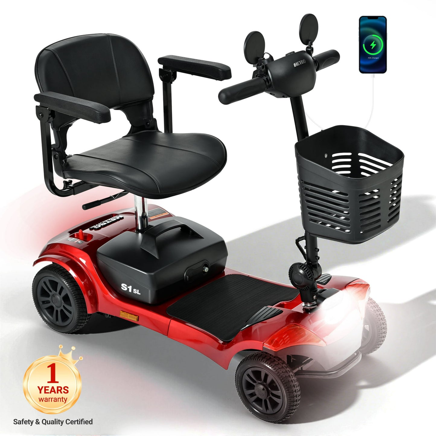 Segmart 4 Wheels Mobility Scooter for Senior,All Terrain Mobility Scooter with USB Charge,Foldable Wheelchair Device with Non-slip Footrest Pad for Adults & Elderly,300lbs Capacity, 15 Miles Long Ran