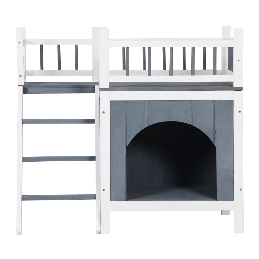 Dog House, 30.7'' x 33'' x 32.8'' Waterproof Wooden Dog House Pet Kennel, Dog House with Dark Frame, Dog Kennel Outdoor Winter House for Small/Medium Dogs, Grey, S12062