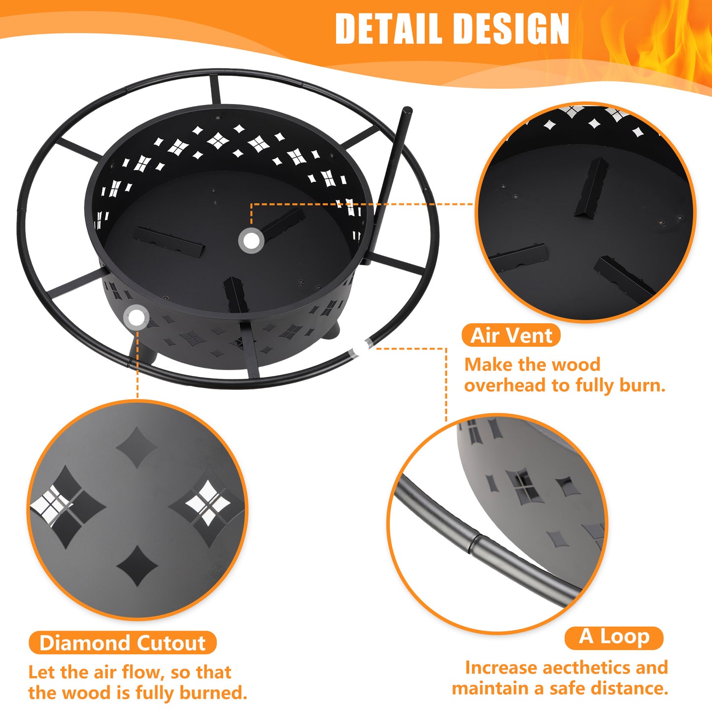 SEGMART 2-in-1 Fire Pit, 31'' Outdoor Fireplace, Round Metal Fire Pit Stove with 17.7 Inch Adjustable Height Cooking Grill Grate & Poker for Backyard Garden Camping Picnic Bonfire