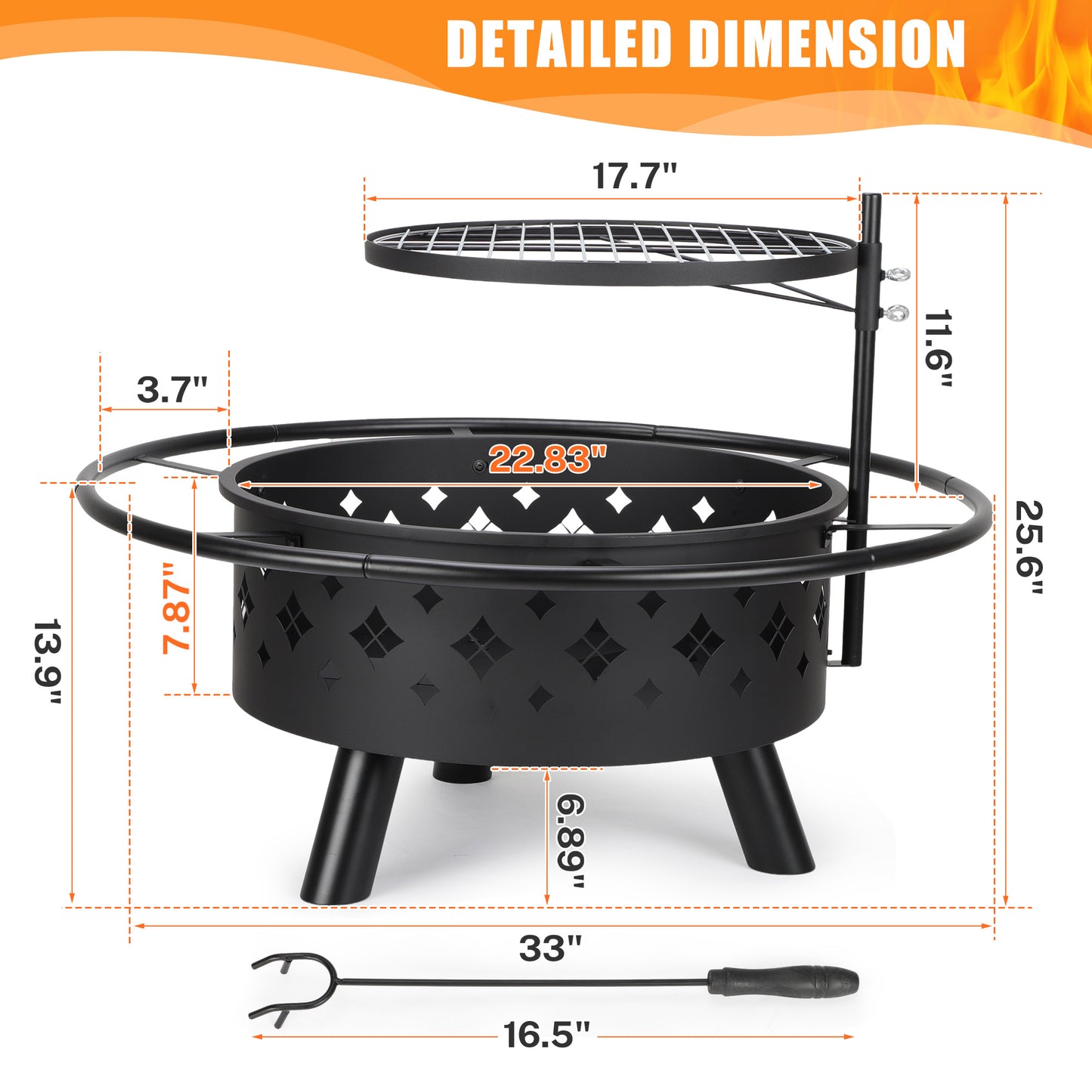 SEGMART 2-in-1 Fire Pit, 31'' Outdoor Fireplace, Round Metal Fire Pit Stove with 17.7 Inch Adjustable Height Cooking Grill Grate & Poker for Backyard Garden Camping Picnic Bonfire