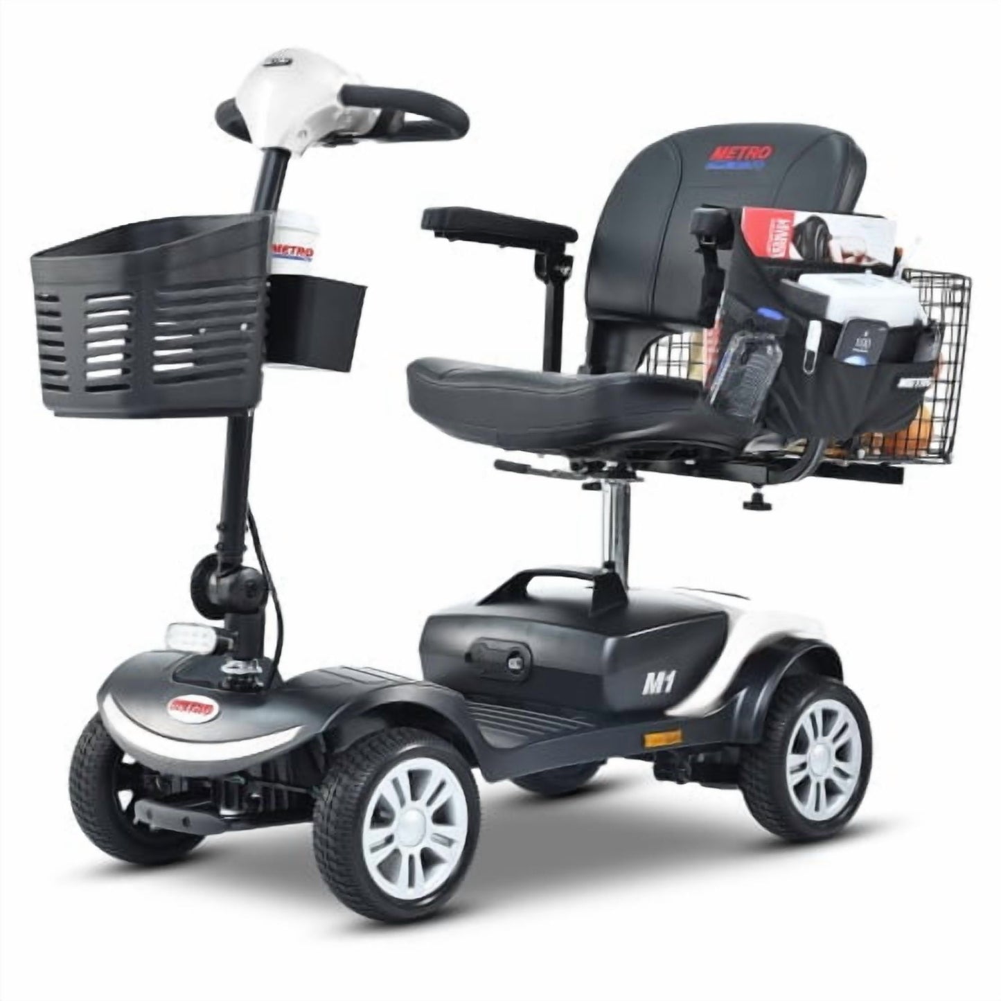 Outdoor Mobility Scooter for Senior, Heavy Duty Electric Scooters with 4 Wheel, Sliding Swivel Seat with Flip-Up Armrests for Adults, Easy Assembly, 300lbs, Chrome, SS202
