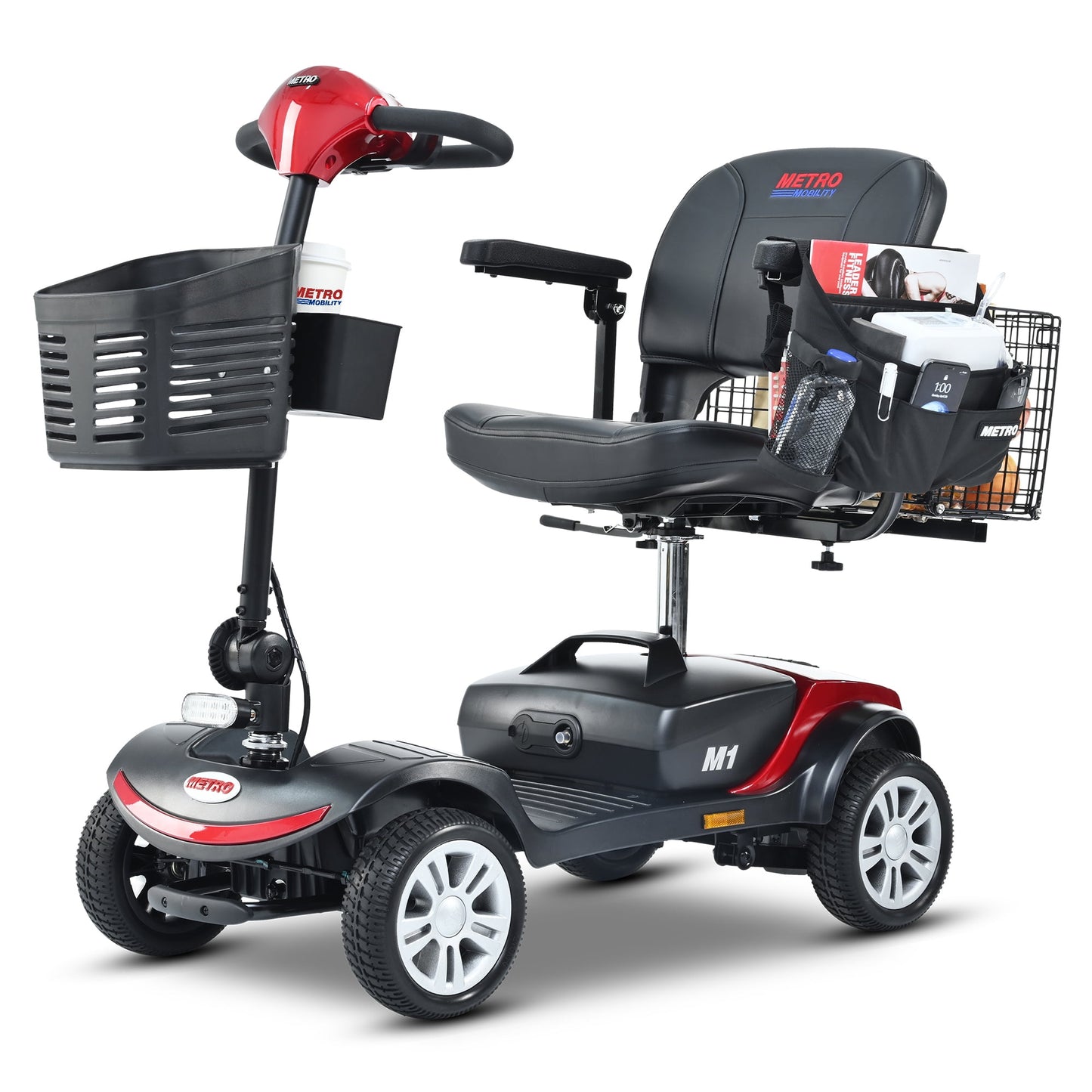 Outdoor Motorized Electric Carts for Senior, Heavy Duty Electric Scooters with 4 Wheel, Sliding Swivel Seat with Flip-Up Armrests for Adults, Easy Assembly, 300lbs, Red, S8682