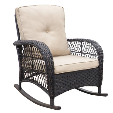3 Pieces Outdoor Wicker Swivel Rocker Patio Chairs, Rocking Patio Conversation Set with Thickened Cushions, Glass Top Side Table, Patio Furniture Set, Outdoor Chairs for Porch Deck Backyard