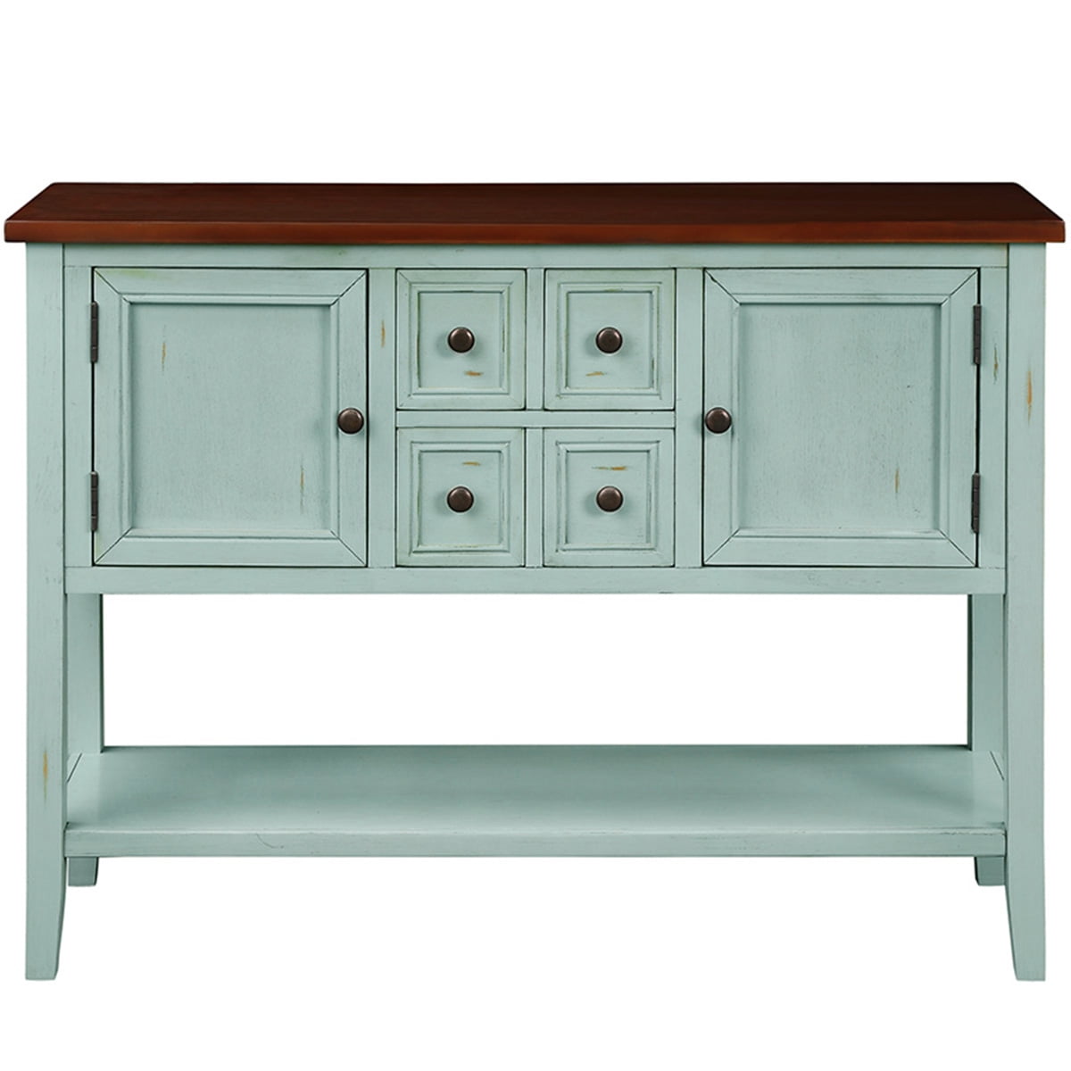 White Console Table with 2 Cabinets and Bottom Shelf, SEGMART 46''x15''x34'' Entryway Table with 4 Storage Drawers, Accent Buffet Sideboard Desk Table w/ Solid Wood Frame for Kitchen, 99lbs, SS1557