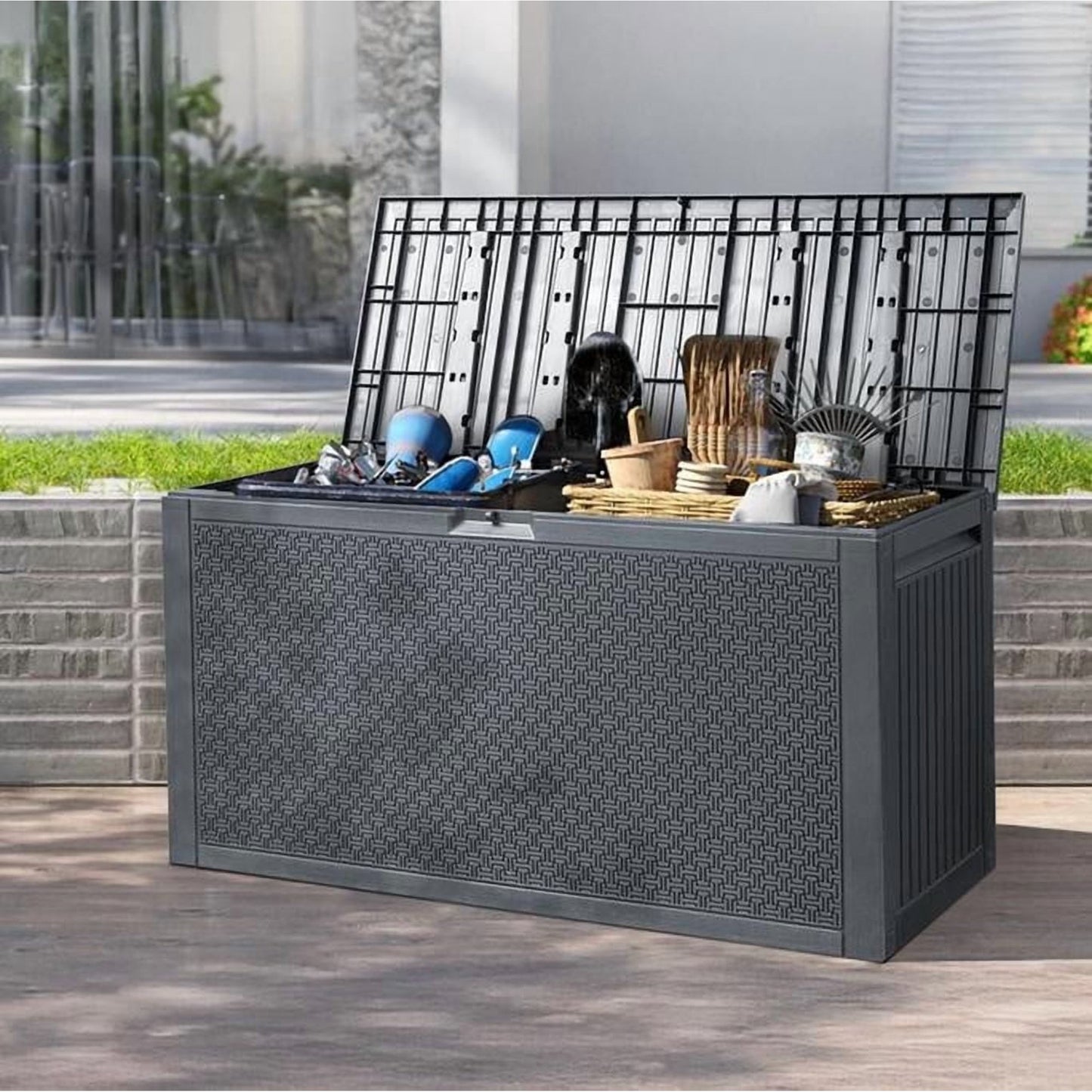 SEGMART Outdoor Deck Box Lockable,90 Gallon Outdoor Storage Box Waterproof,Patio Deck Storage for Toy,Furniture Cushions,Garden Tools and Combinable Garage