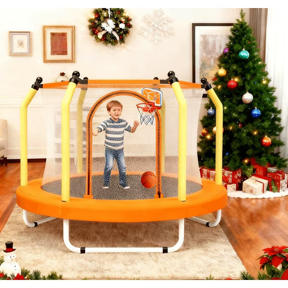 SESSLIFE 55-Inch Kids Trampoline with Basketball Hoop, Indoor & Outdoor Fun for Toddlers, Safe & Sturdy, Yellow