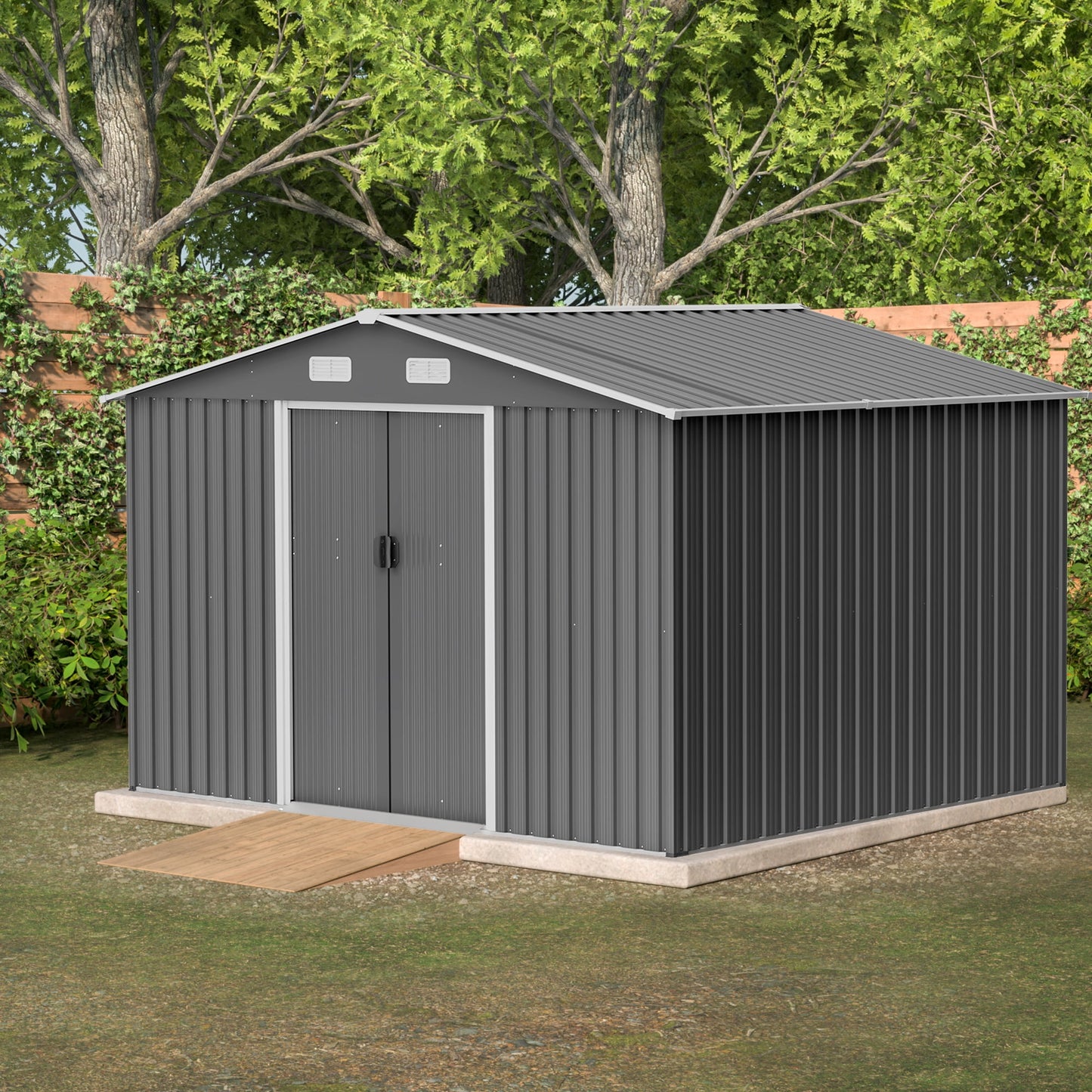 10x8FT Outdoor Storage Shed with Floor, Segmart Metal Garden Sheds & Outdoor Storage, Large Tool Sheds for Patio, Lawn, Backyard, Weather-Proof, Dark Gray
