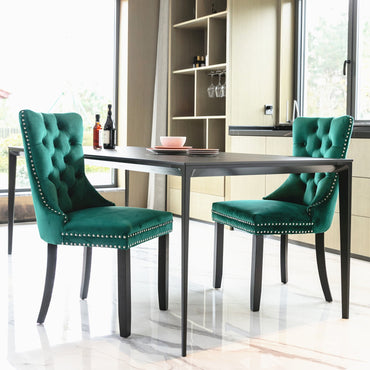 Modern Velvet Upholstered Dining Chairs, High-Back Tufted Design with Solid Wood Legs and Nailhead Trim, Light Blue - 2-Piece Set