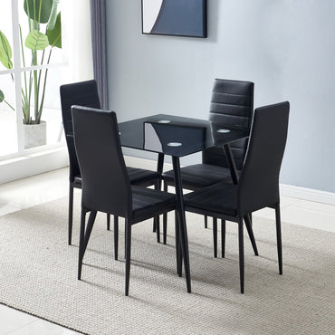 Modern White PVC Leather Dining Chairs of Set 4, High-Back Padded Side Chairs with Gray Metal Legs, Set for Kitchen & Breakfast Nook,Black