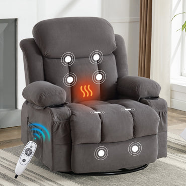 Segmart Swivel Recliner Chair with Massage & Heat Pad, 360° Rotating Sofa Chair with USB Port, Cup Holders & Storage Pockets,Soft Velvet Fabric Lounge Chair for Living Room,Beige