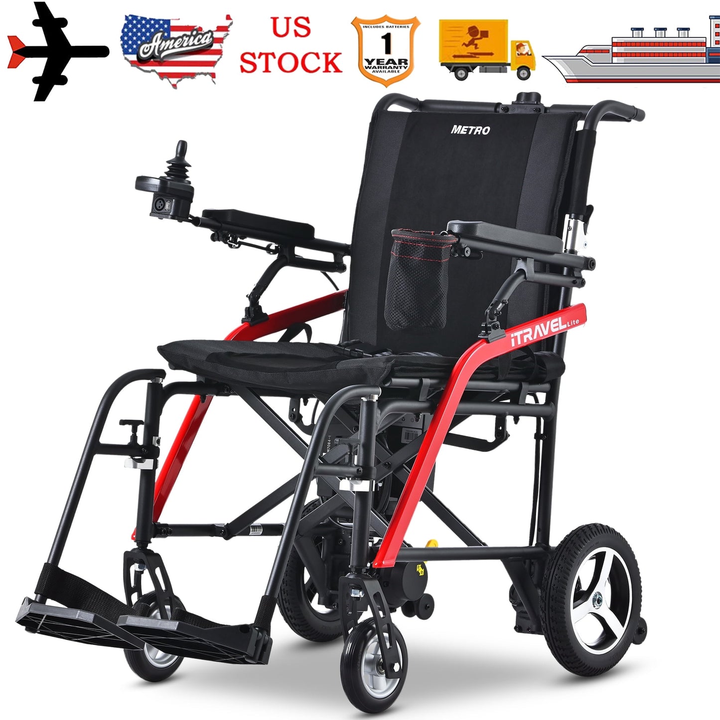 Segmart Lightweight Foldable Electric Wheelchair for Adults, 18" Wide Seat Deluxe Power All Terrain Travel Airline Friendly, Portable 33lbs Motorized Wheelchair with Anti-Tipper, 220LBS, Black