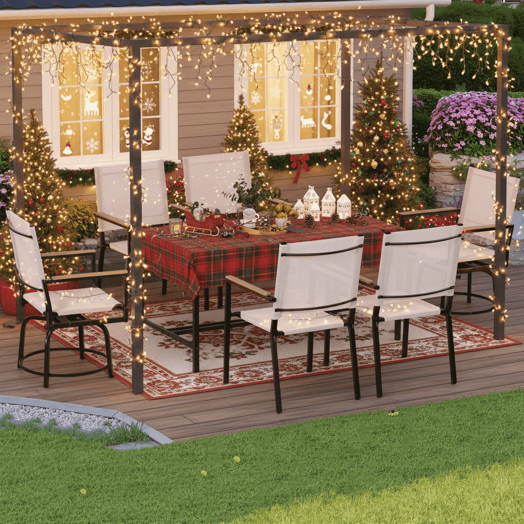 Segmart 7 Pieces Outdoor Dining Set,Patio Dining Table Set for 6 Person, Patio Table and Chairs Set with Textilene Armchairs, Conversation Furniture Set for Backyard, Poolside, Pink