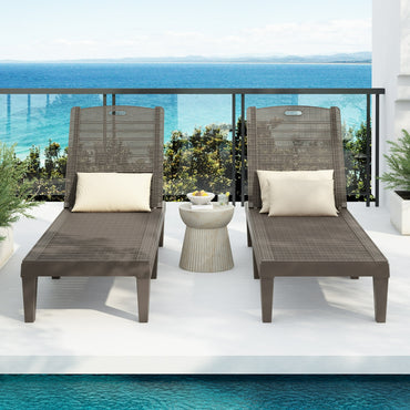 Outdoor Chaise Lounge Set of 2, Segmart Resin Pool Lounge Chairs with Adjustable Backrest,Waterproof Sun Loungers for Garden,Poolside,Beach or Patio Deck Sunbathing, Light Brown