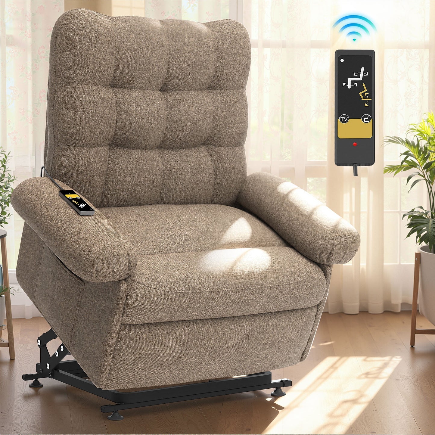 Segmart Power Lift Recliner Chair for Elderly, Heavy Duty 330lbs Antiskid Classic Fabric Linen Sofa Chair, 3 Motors Ergonomic Lounge Single Sofa with Overstuffed Arms and Remote Control