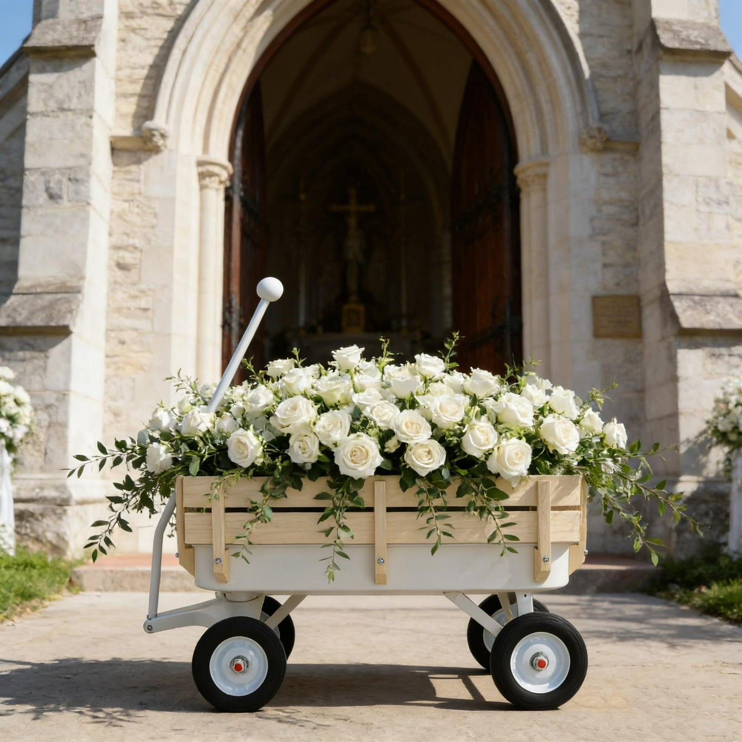 Outdoor Garden Wagon Cart with Wood Rails & Air Tires,All-Terrain Pull Cart for Yard Work, Hauling, Beach, and Camping,176lbs Capacity,Blue