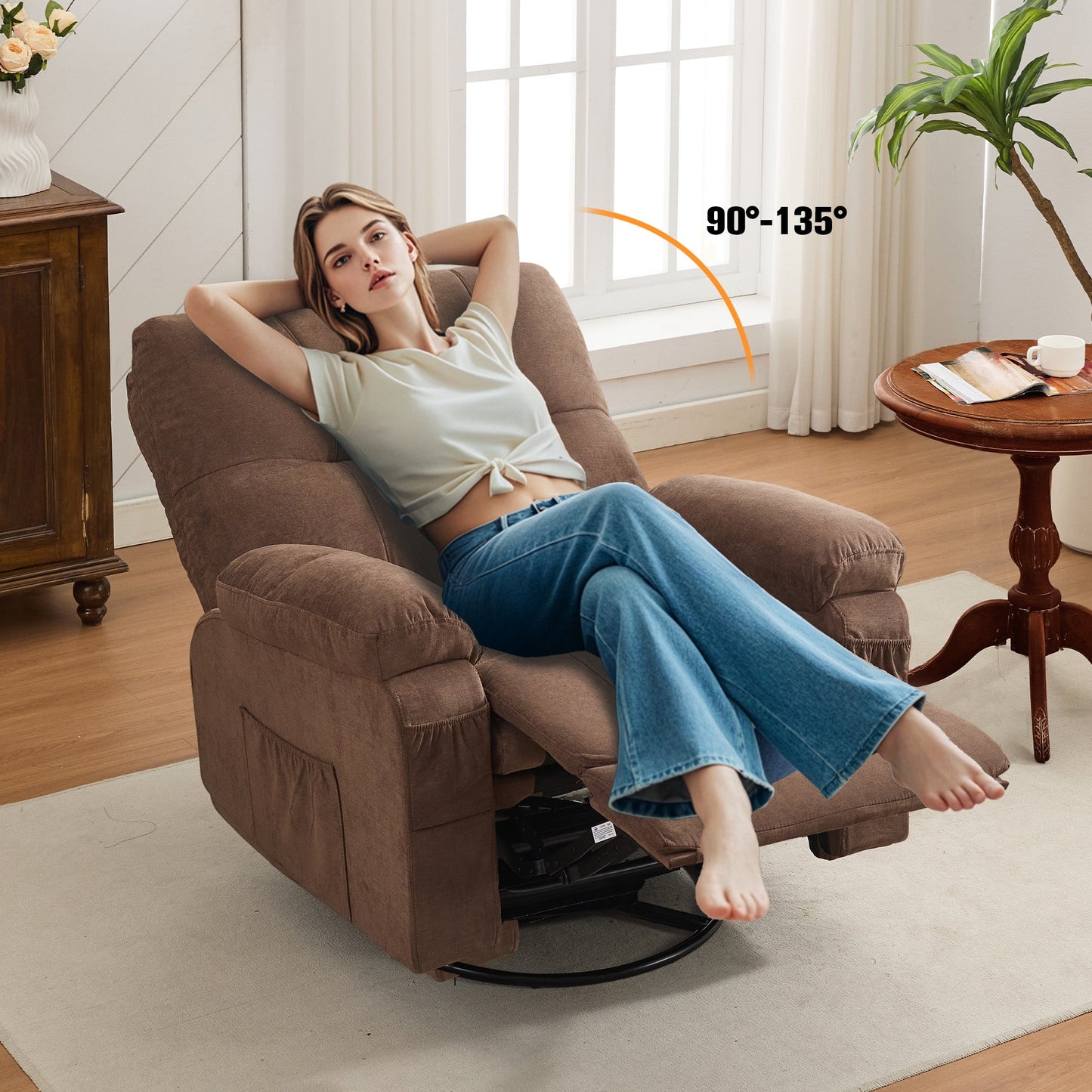 Segmart Swivel Rocker Recliner Chair with Soft Cushion and Backrest, 360 Degree Swivel Rocking Single Sofa with Side Pocket, Big Large Oversized Recliner Chair for Living Room, Gray