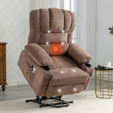 Segmart Power Lift Recliner Chair for Elderly with Massage & Heat, 350lbs Capacity, Soft Linen Fabric, Remote Control, USB Port, Blue – Electric Lounge Chair for Living Room