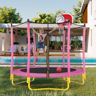 Trampoline with Basketball Hoop for Kids, SEGMART 65" Indoor Outdoor Toddler Trampoline with Enclosure, Indoor Outdoor Kids Trampoline with Basketball , Small Round Trampoline for Boys Girls