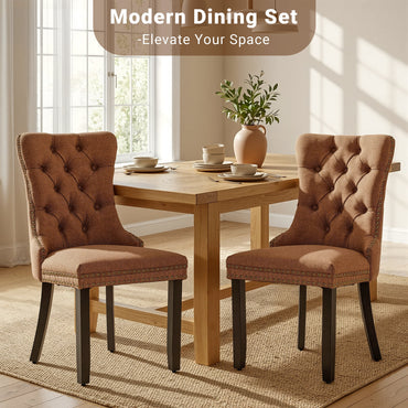 Upholstered Dining Chairs Set of 2, Segmart Modern Fabric Dining Room Chair with Nailhead Trim and Wood Legs, Mid-Century Accent for Living Room, Kitchen, Gray