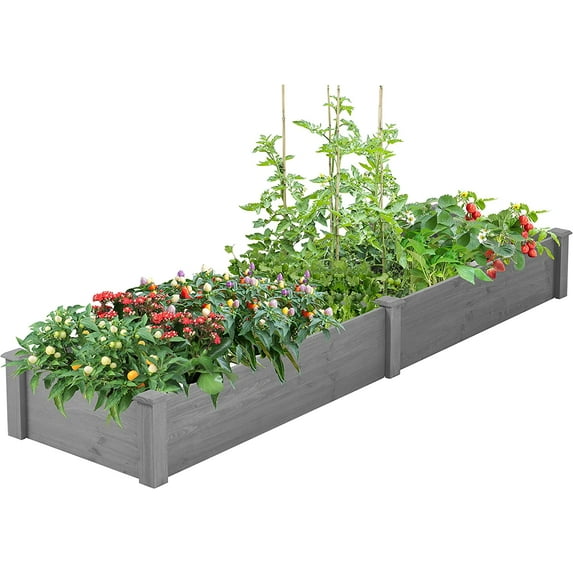 Wooden Raised Garden Bed, Outdoor Elevated Flower Planter Box Kit Backyard/Patio Outdoor, Raised Garden Bed Planter Kit for Plants, Herbs, Vegetables, 96" x 28" x 10", Grey, SS2449