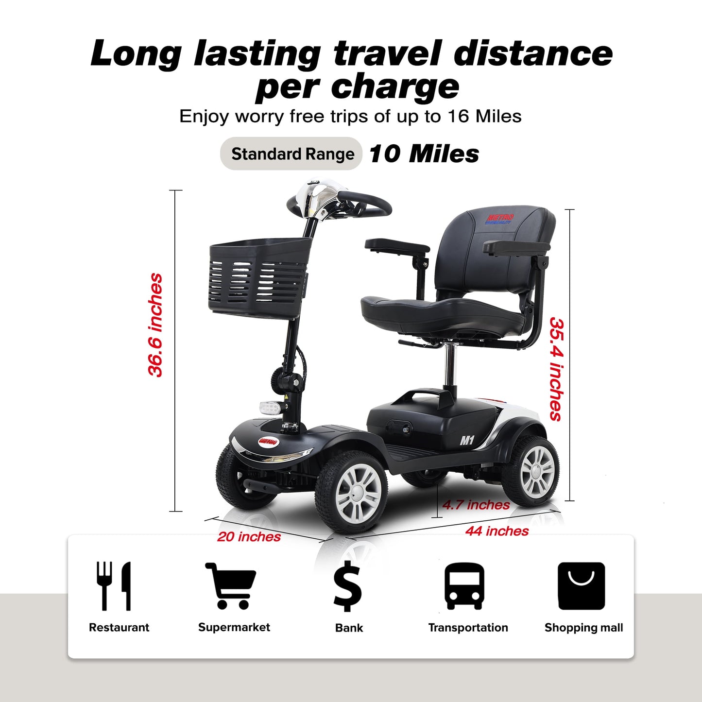 Outdoor Mobility Scooter for Senior, Heavy Duty Electric Scooters with 4 Wheel, Sliding Swivel Seat with Flip-Up Armrests for Adults, Easy Assembly, 300lbs, Chrome, SS202