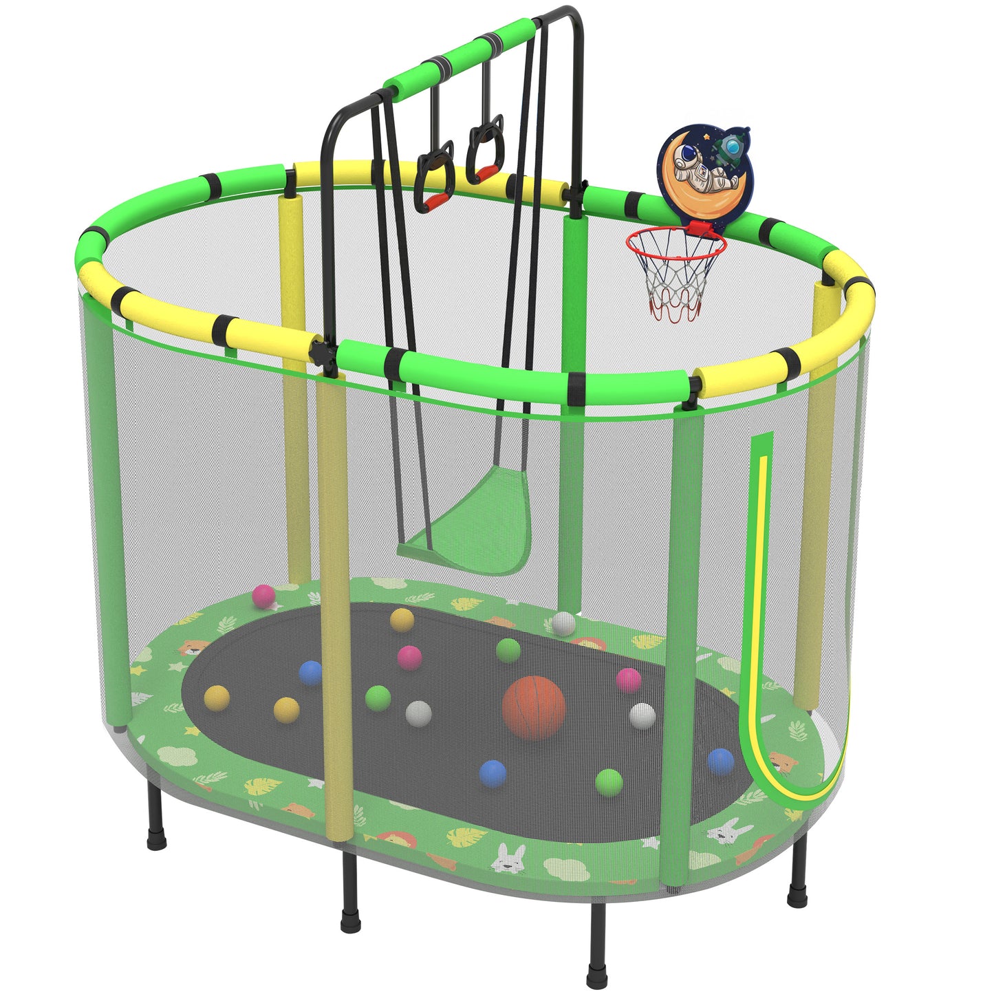 60" Trampoline with Enclosure for Kids, SEGMART Indoor Outdoor Toddler Trampoline with Basketball, Indoor Outdoor Kids Trampoline with Basketball Hoop, Small Round Trampoline for Boys Girls