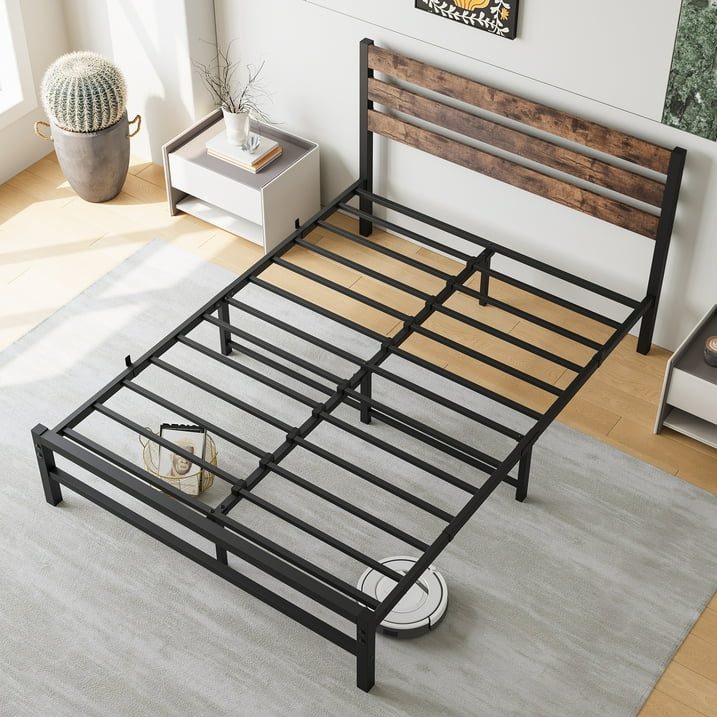 Full Size Bed Frame-Classic Metal Platform Bed Frame,Mattress Foundation with Steel Slat Support,Under Foundation Storage, No Box Spring Needed, Easy Assembly, Max Weight 400 lbs, Brown