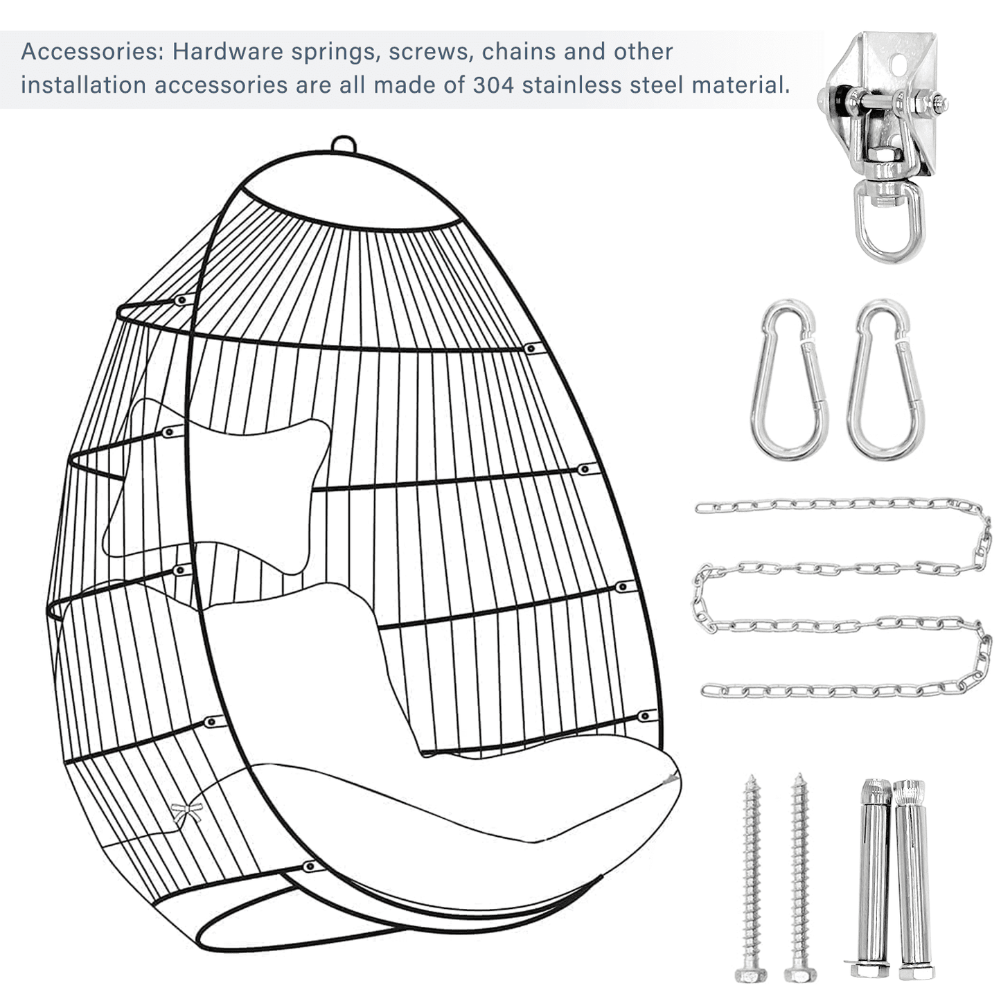 Patio Hammock Hanging Chair, Outdoor Wicker Swing Egg Chair with Stand and Cushion, 250LBS Capacity All-Weather UV Patio Rattan Lounge Chair for Patio, Deck, Yard, Garden, Beige, SS1880