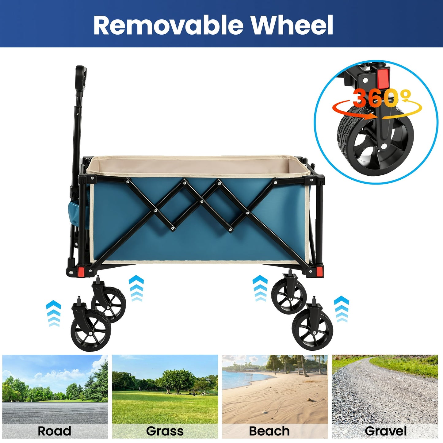 Collapsible Wagon with Wheels,Segmart Folding Wagon Cart All Terrain,Heavy Duty Garden Carts with Adjustable Handle,Utility Wagon for Outdoor Sports,Camping Shopping Fishing