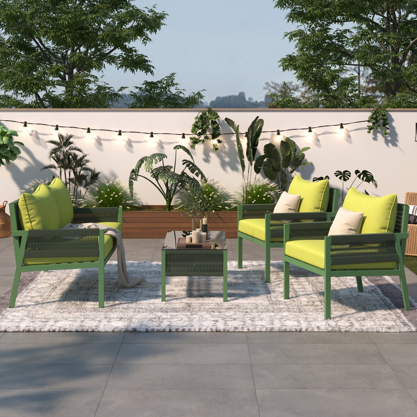 Segmart Wicker Patio Furniture Sets, 4PCS Outdoor Wicker Patio Sectional Sofa w/4 Padded Cushions, Tempered Glass Coffee Table, Armchair, Conversation Sets for Porch Backyard Garden, Gray