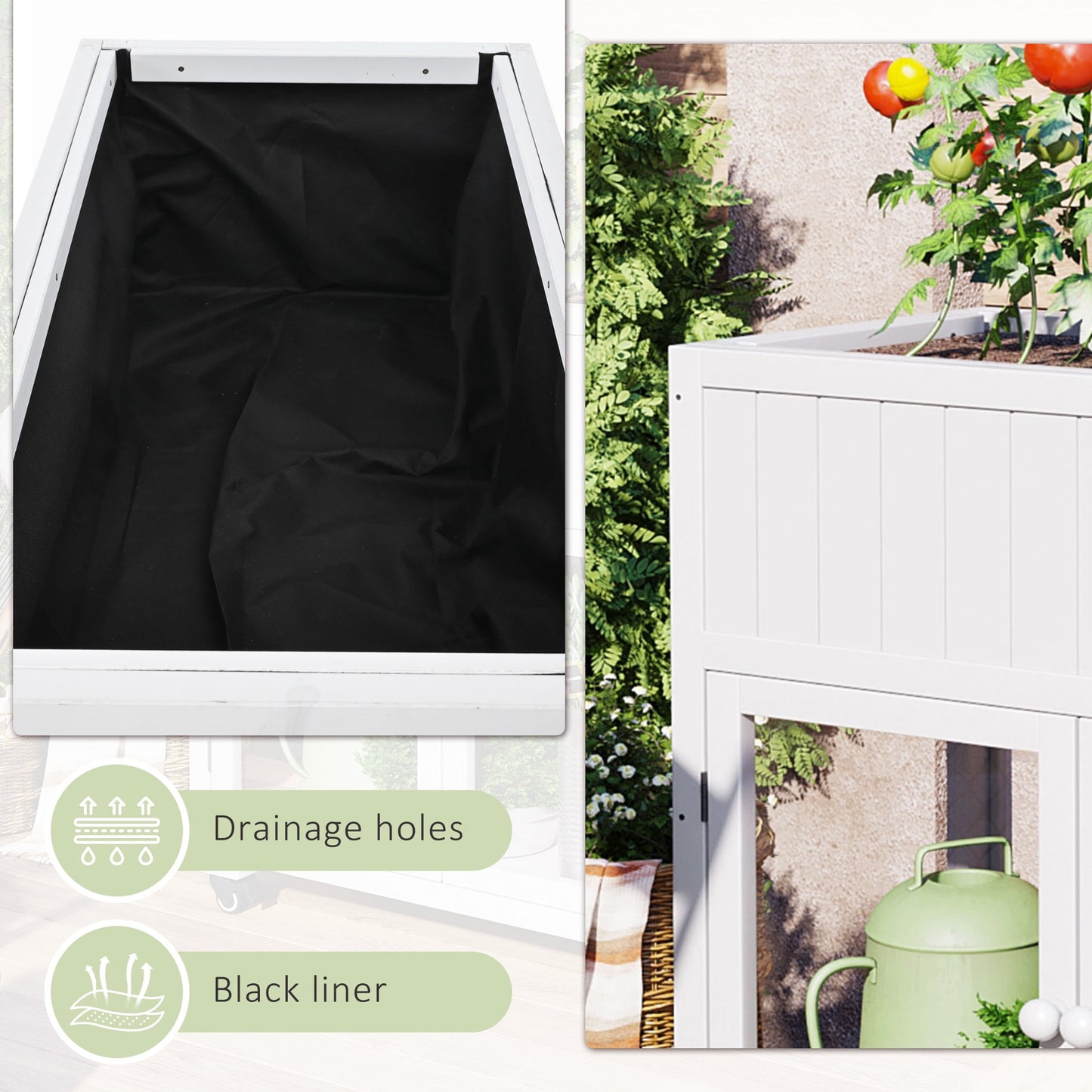 Segmart Mini Wood Cold Frame with 2 Doors,35.4''x17.7''x37.4'' White Raised Garden Greenhouse with Removable Wheels for Outdoor/Indoor Plants