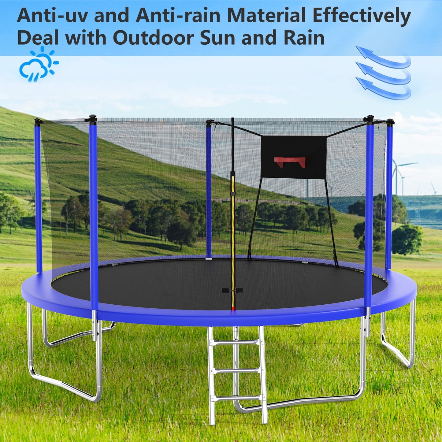 Trampoline with Enclosure, SEGMART Upgraded 14FT Kids Outdoor Trampoline with Basketball Hoop and Ladder, Heavy Duty Round Trampoline for Indoor Outdoor Backyard