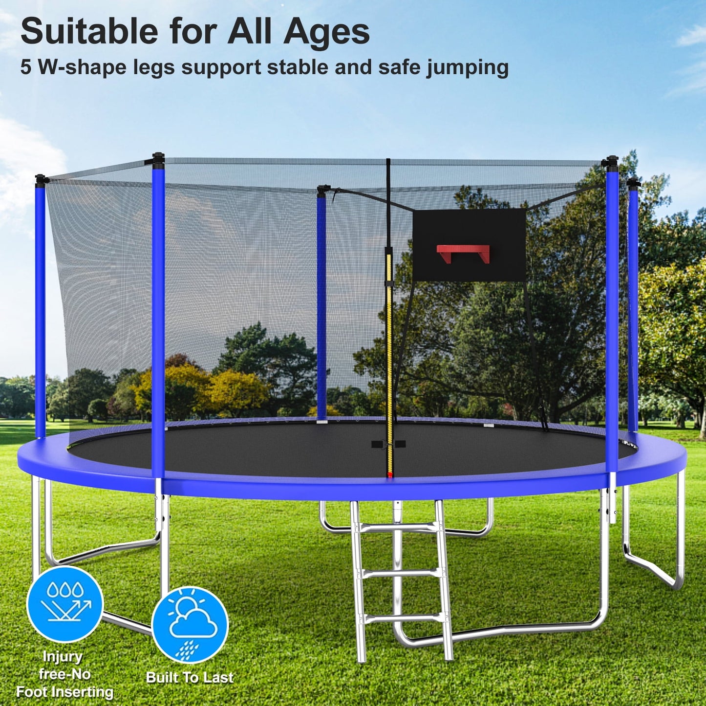 Trampoline with Enclosure, SEGMART Upgraded 14FT Kids Outdoor Trampoline with Basketball Hoop and Ladder, Heavy Duty Round Trampoline for Indoor Outdoor Backyard