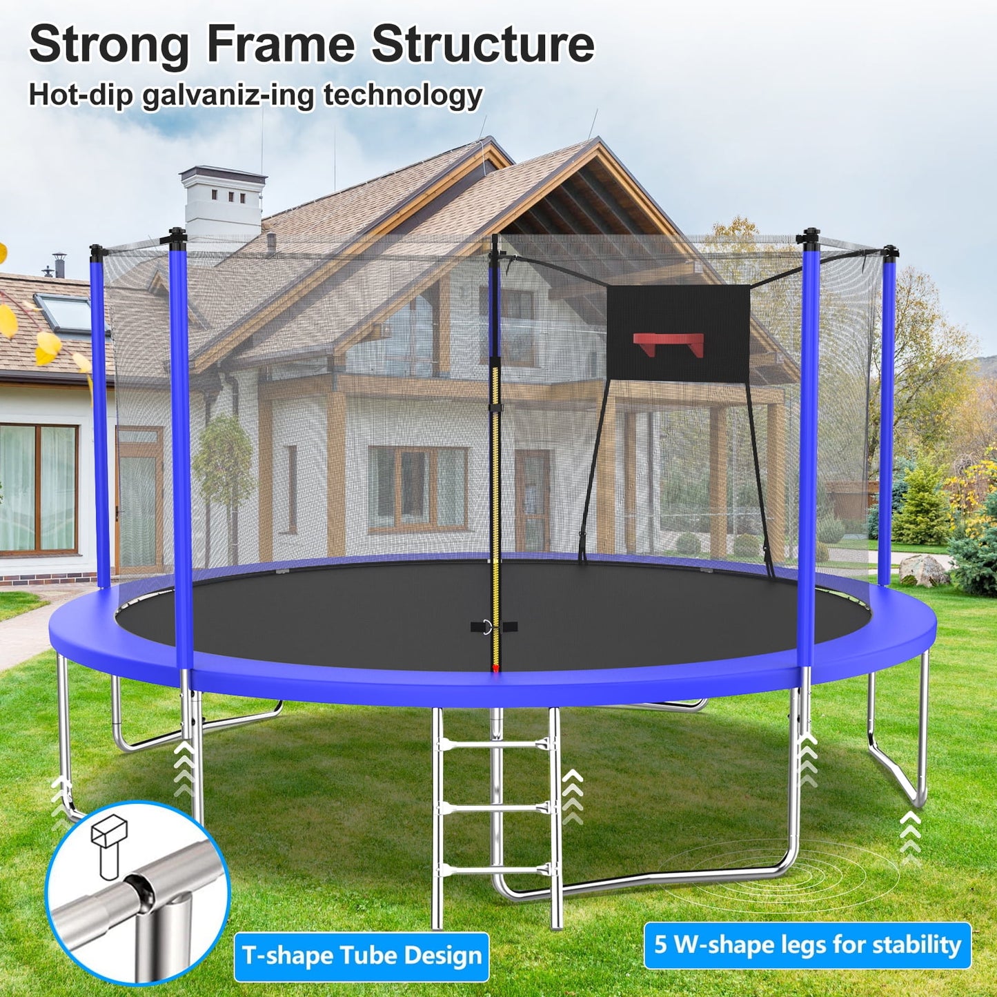 Trampoline with Enclosure, SEGMART Upgraded 14FT Kids Outdoor Trampoline with Basketball Hoop and Ladder, Heavy Duty Round Trampoline for Indoor Outdoor Backyard