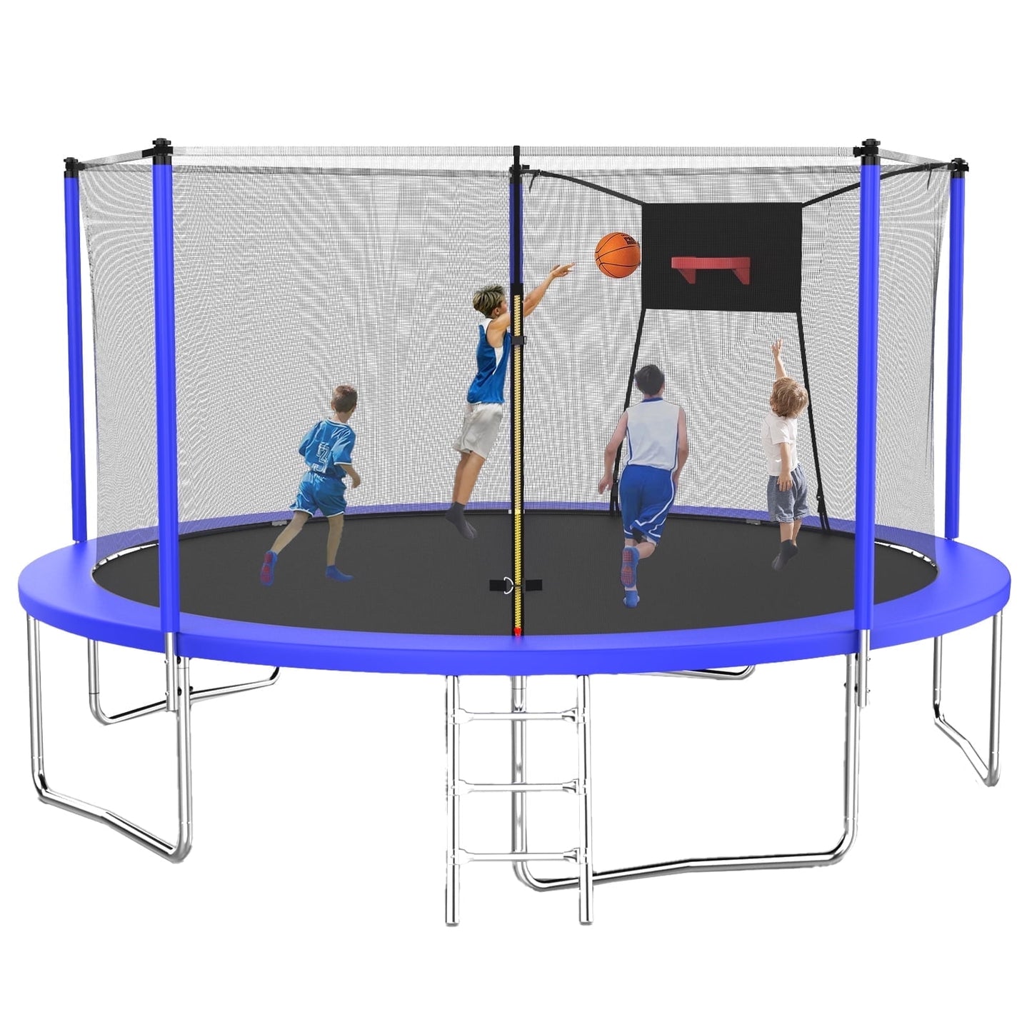 Trampoline with Enclosure, SEGMART Upgraded 14FT Kids Outdoor Trampoline with Basketball Hoop and Ladder, Heavy Duty Round Trampoline for Indoor Outdoor Backyard