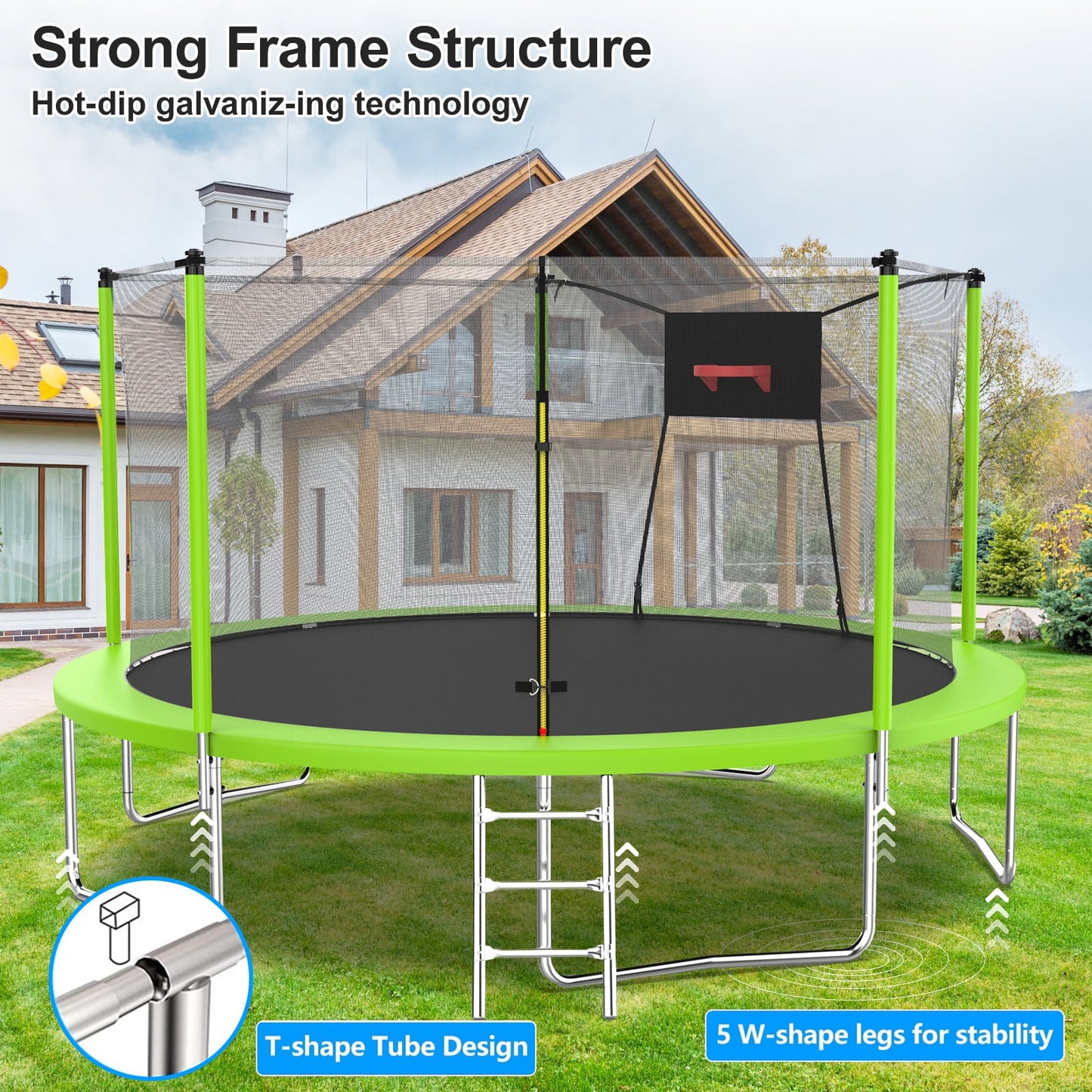 Trampoline with Enclosure, SEGMART Upgraded 14FT Kids Outdoor Trampoline with Basketball Hoop and Ladder, Heavy Duty Round Trampoline for Indoor Outdoor Backyard