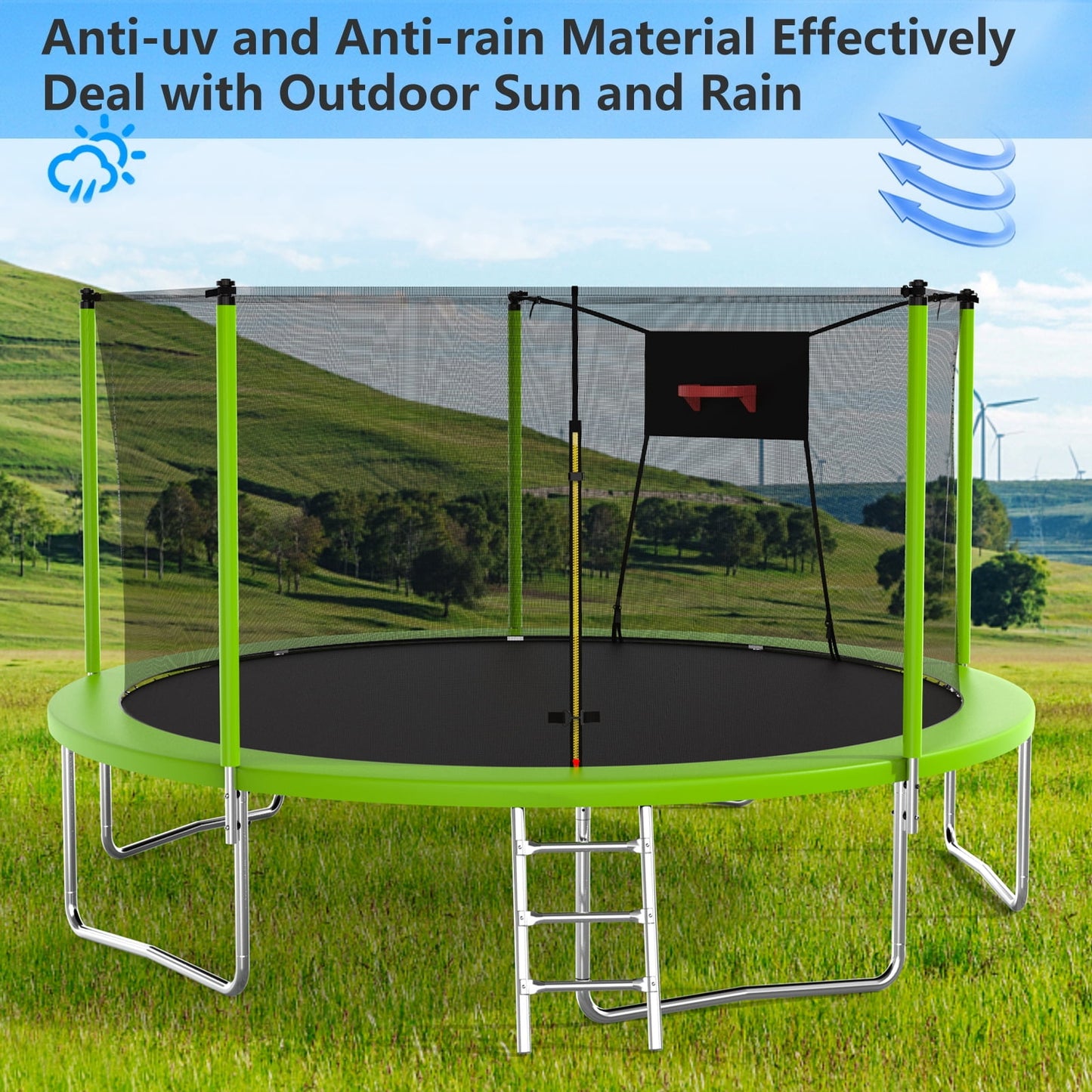 Trampoline with Enclosure, SEGMART Upgraded 14FT Kids Outdoor Trampoline with Basketball Hoop and Ladder, Heavy Duty Round Trampoline for Indoor Outdoor Backyard